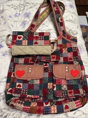 Quilted Patchwork Heart Shoulder Bag in Red Multi